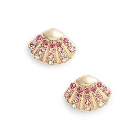 Baublebar Dainty Ombre Pink Crystal Accent Gold Mini Mykonos Clam Stud Earrings - Picture 2 of 5